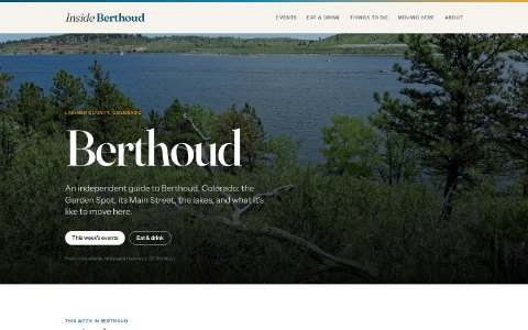 The Inside Berthoud home page: the wordmark over a photograph of the town
