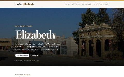 The Inside Elizabeth home page: the wordmark over a photograph of the prairie on the Palmer Divide